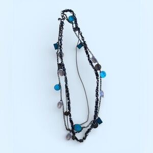 Cassis, Multi-strand necklace, leather and metal, turquoise embellishments